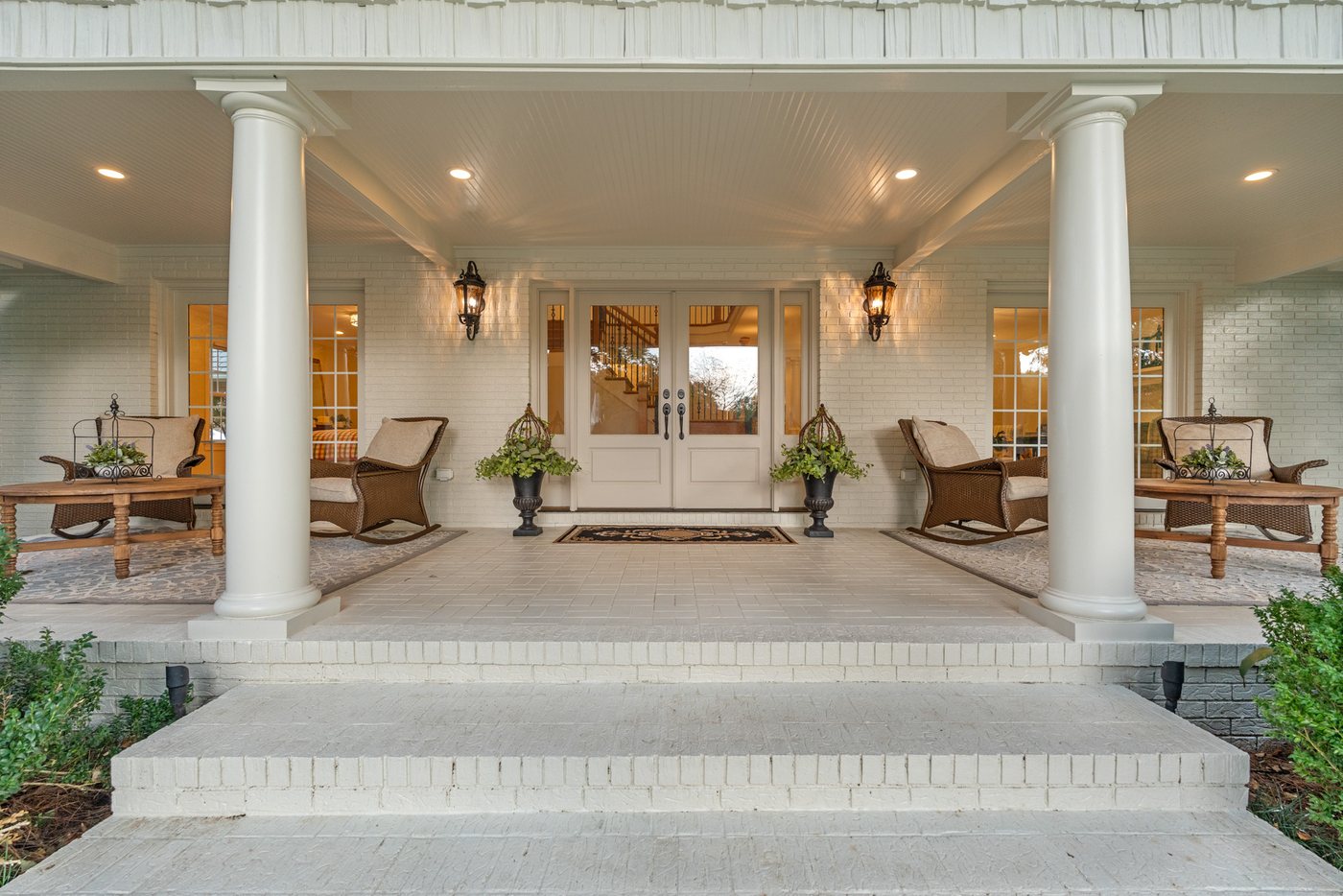 Painted columns, the length of the porch