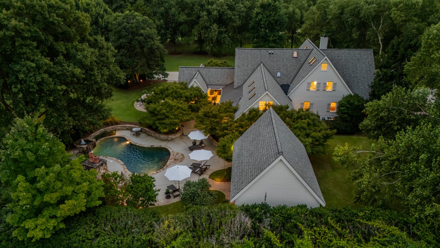 The pool and pavilion from the air