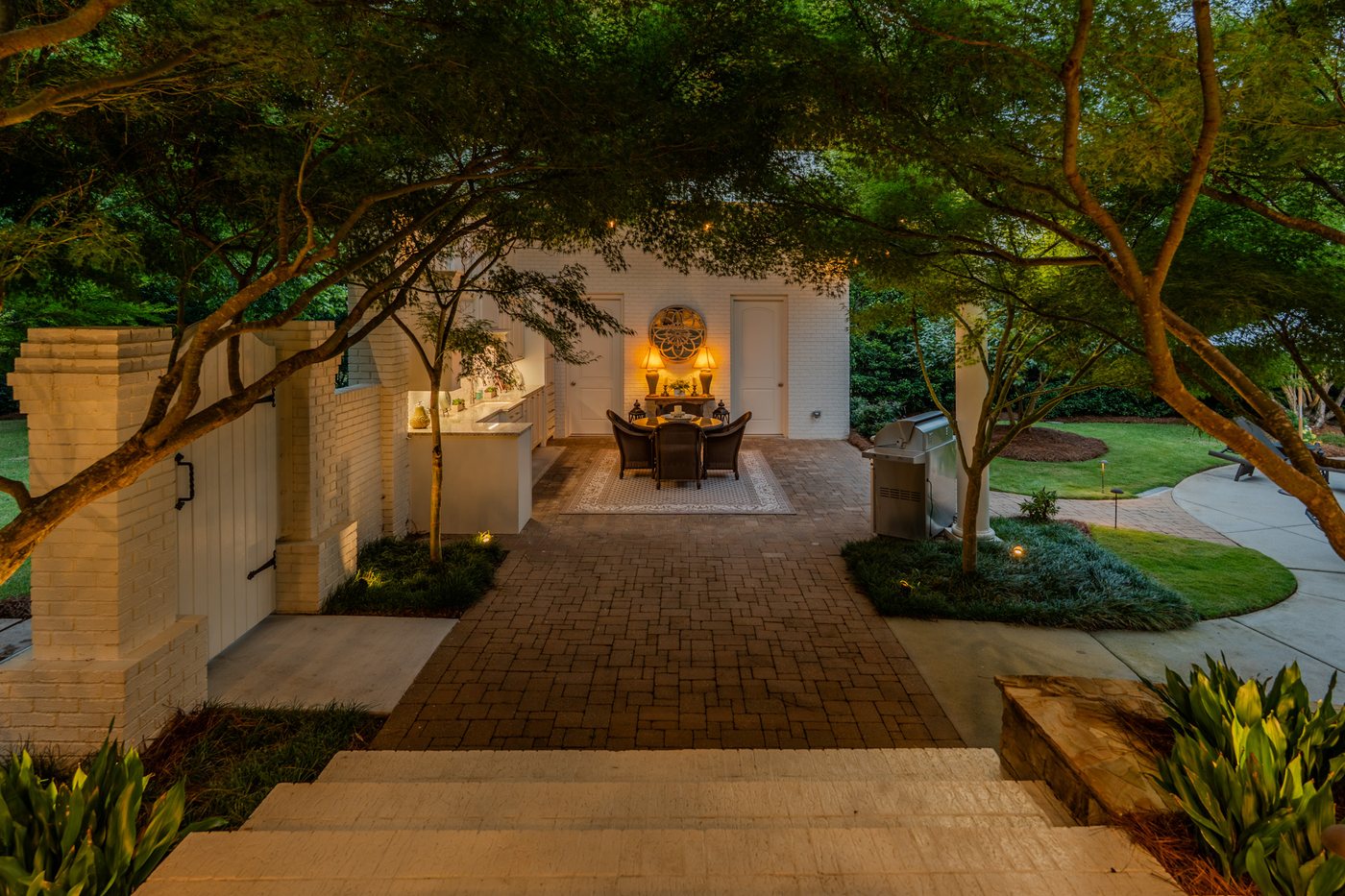 The brick walk to the pavilion